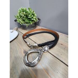 Vintage Brighton Black Double Braided Leather Belt Size Small Cowgirl 90503